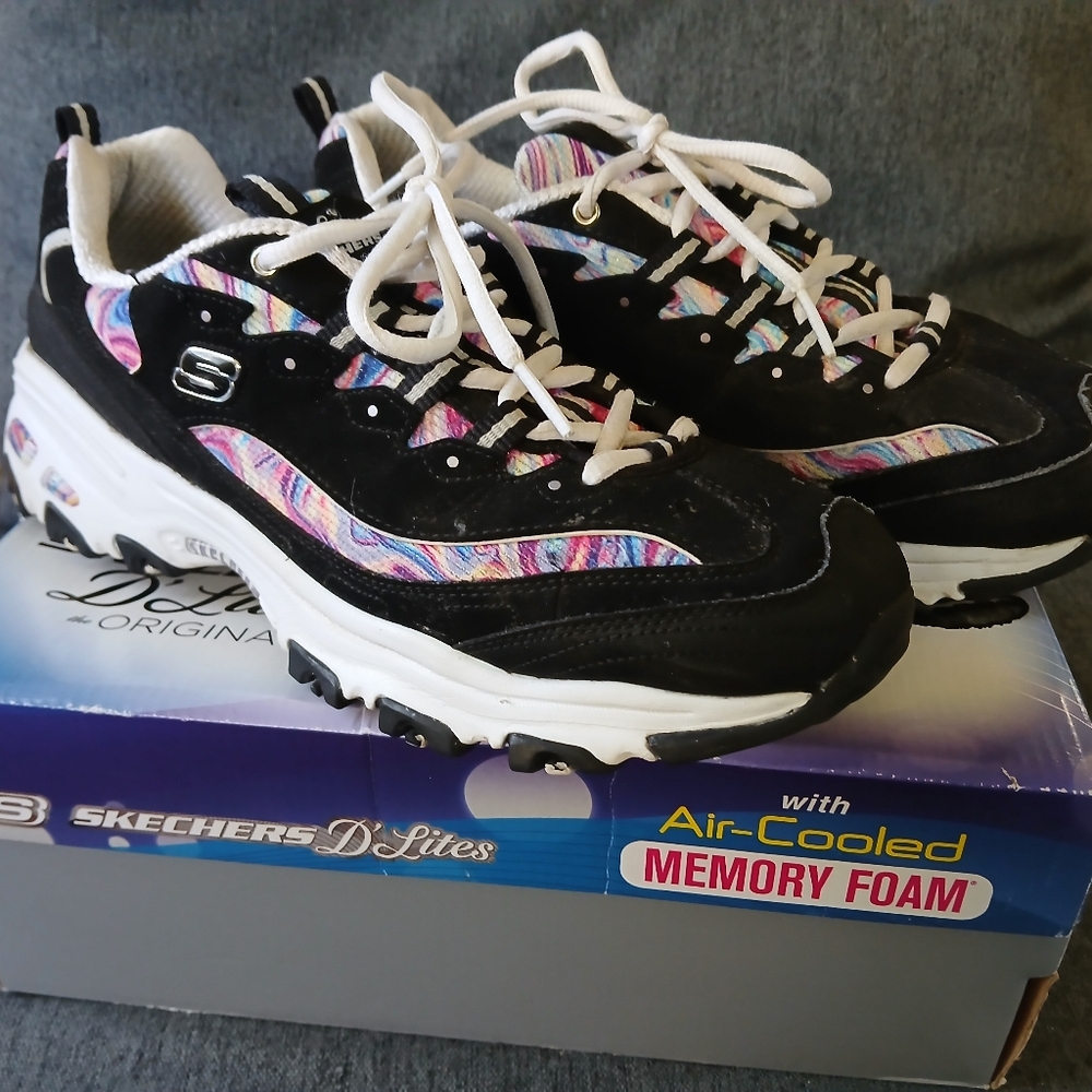 Skechers D'Lites Black with Colorful Accents